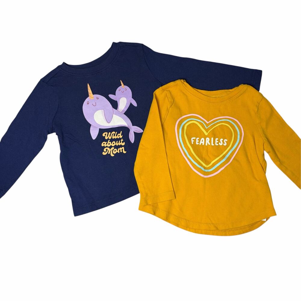 Old Navy Shirts Girls Heart Whale Yellow Blue 12-18 Months